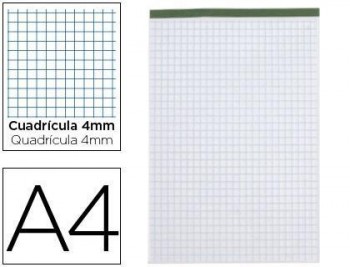 Bloc notas liderpapel cuadro 4 mm a4 80 hojas 60 g/m2 perforado sin tapa