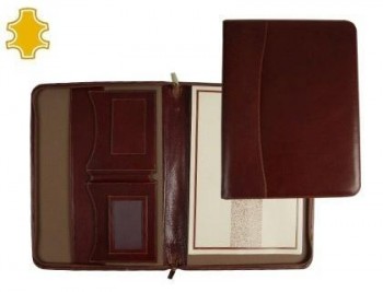 Carpeta portafolios artesania de piel tamaño din a4 color marron con cremallera y departamentos 343x