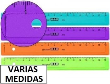 Regla m+r  plastico de colores surtidos graduada y biselada