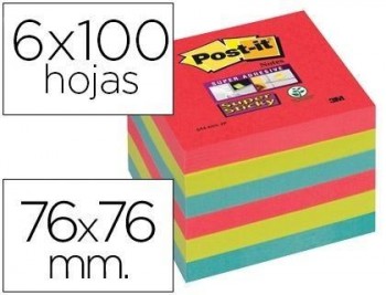 Bloc de notas adhesivas quita y pon post-it super sticky 76x76 mm con 6 bloc 2 rojos verde neon azul