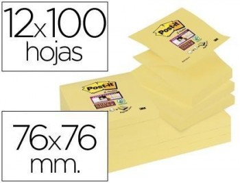 Bloc de notas adhesivas quita y pon post-it super sticky 76x76 mm zigzag con 12 bloc amarillo canari