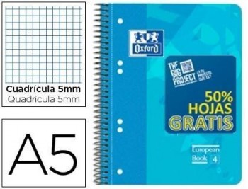 Bloc espiral oxford tapa plastico optik paper microperforado din a5 120 h 50% hojas gratis cuadros 5