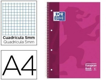 Bloc espiral oxford european book tapa extradura din a4 80 hojas cuadricula 5 mm color rosa