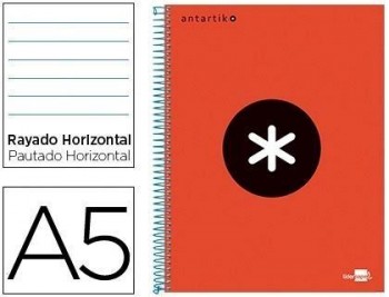 Cuaderno espiral liderpapel a5 micro antartik tapa forrada 120h 100 gr horizontal 5 bandas 6 taladro