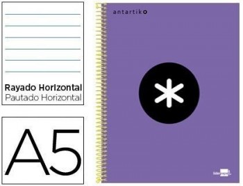 Cuaderno espiral liderpapel a5 micro antartik tapa forrada 120h 100 gr horizontal 5 bandas 6 taladro