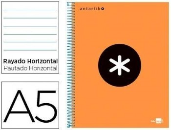 Cuaderno espiral liderpapel a5 micro antartik tapa forrada 120h 100 gr horizontal 5 bandas 6 taladro