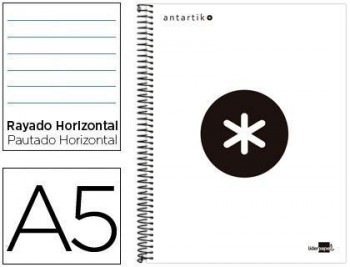 Cuaderno espiral liderpapel a5 micro antartik tapa forrada 120h 100 gr horizontal 5 bandas 6 taladro