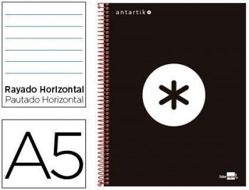 Cuaderno espiral liderpapel a5 micro antartik tapa forrada 120h 100 gr horizontal 5 bandas 6 taladro