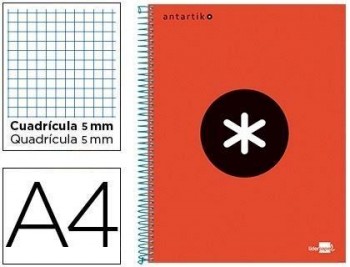 Cuaderno espiral liderpapel a4 micro antartik tapa forrada 120h 100 gr cuadro5mm 5 bandas 4 taladros