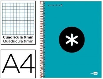 Cuaderno espiral liderpapel a4 micro antartik tapa forrada 120h 100 gr cuadro5mm 5 bandas 4 taladros