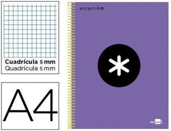 Cuaderno espiral liderpapel a4 micro antartik tapa forrada 120h 100 gr cuadro5mm 5 bandas 4 taladros