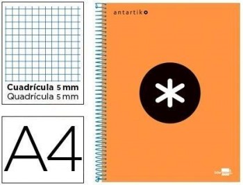 Cuaderno espiral liderpapel a4 micro antartik tapa forrada 120h 100 gr cuadro5mm 5 bandas 4 taladros