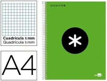 Cuaderno espiral liderpapel a4 micro antartik tapa forrada 120h 100 gr cuadro5mm 5 bandas 4 taladros