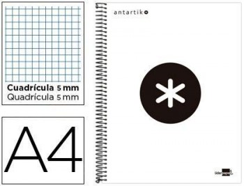 Cuaderno espiral liderpapel a4 micro antartik tapa forrada 120h 100 gr cuadro5mm 5 bandas 4 taladros