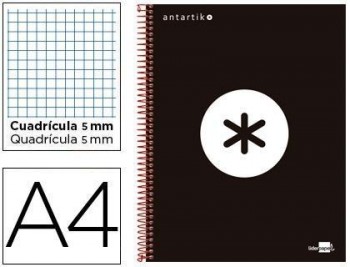 Cuaderno espiral liderpapel a4 micro antartik tapa forrada 120h 100 gr cuadro5mm 5 bandas 4 taladros