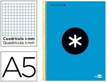 Cuaderno espiral liderpapel a5 micro antartik tapa forrada 120h 100 gr cuadro5mm 5 bandas 6 taladros