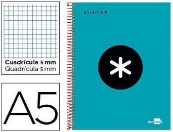 Cuaderno espiral liderpapel a5 micro antartik tapa forrada 120h 100 gr cuadro5mm bandas 6 taladros c