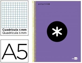 Cuaderno espiral liderpapel a5 micro antartik tapa forrada 120h 100 gr cuadro5mm 5 bandas 6 taladros