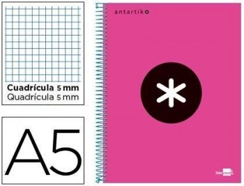 Cuaderno espiral liderpapel a5 micro antartik tapa forrada 120h 100 gr cuadro5mm 5 bandas 6 taladros