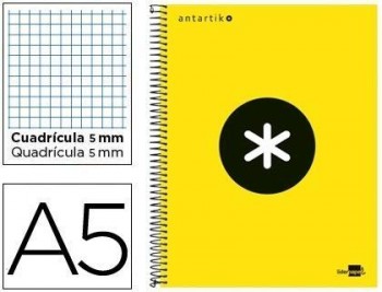 Cuaderno espiral liderpapel a5 micro antartik tapa forrada 120h 100 gr cuadro5mm 5 bandas 6 taladros