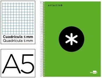 Cuaderno espiral liderpapel a5 micro antartik tapa forrada 120h 100 gr cuadro5mm 5 bandas 6 taladros