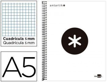 Cuaderno espiral liderpapel a5 micro antartik tapa forrada 120h 100 gr cuadro5mm 5 bandas 6 taladros