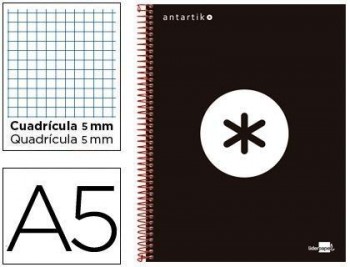 Cuaderno espiral liderpapel a5 micro antartik tapa forrada 120h 100 gr cuadro5mm 5 bandas 6 taladros