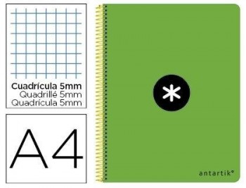 Cuaderno espiral liderpapel a-4 antartik tapa dura 80h 1 00 gr cuadro 5mm con margencolor verde fluo