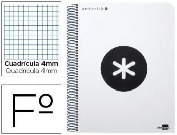 Cuaderno espiral liderpapel a-4 antartik tapa dura 80h 1 00 gr cuadro 5mm color blanco