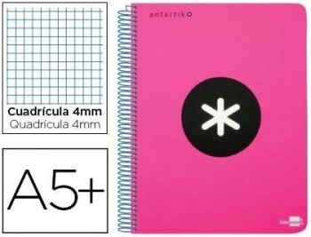 Cuaderno espiral liderpapel a5 antartik tapa dura 80h 100 g cuadro 5mm con margen color rosa fluor