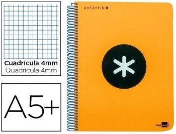 Cuaderno espiral liderpapel a5 antartik tapa dura 80h 100 gr cuadro 5mm con margen color naranja