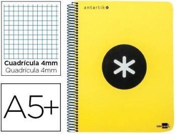 Cuaderno espiral liderpapel a5 antartik tapa dura 80h 100 gr cuadro 5mm con margen color amarillo