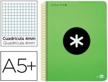 Cuaderno espiral liderpapel a4 antartik tapa dura 80h 100 g cuadro 5mm con margen color verde fluor