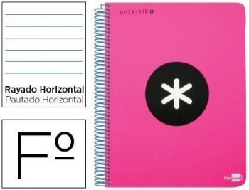 Cuaderno espiral liderpapel folio antartik tapa dura 80h 100 gr horizontal con margencolor rosa fluo