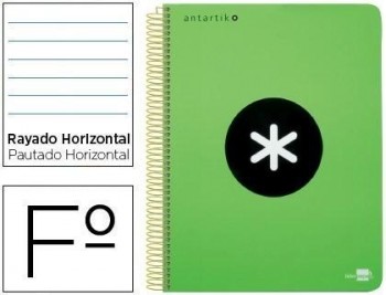 Cuaderno espiral liderpapel folio antartik tapa dura 80h 100 gr horizontal con margencolor verde flu