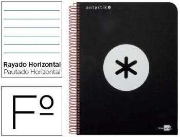 Cuaderno espiral liderpapel folio antartik tapa dura 80h 100 gr horizontal con margencolor negro