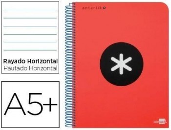 Cuaderno espiral liderpapel a5 antartik tapa dura 80 h 100g horizontal con margen color rojo