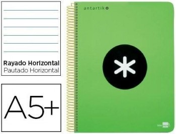 Cuaderno espiral liderpapel a5 antartik tapa dura 80 h 100g horizontal con margen color verde