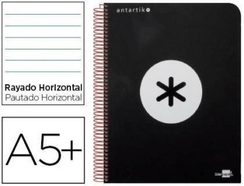 Cuaderno espiral liderpapel a5 antartik tapa dura 80h 100 gr horizontal con margen color negro