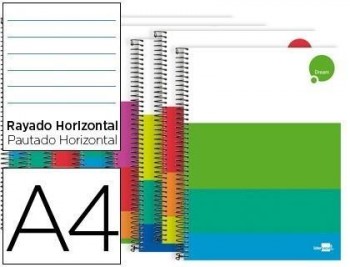 Cuaderno espiral liderpapel a4 micro dream tapa dura 140h 80 gr horizontal 5 bandas 4 taladros color