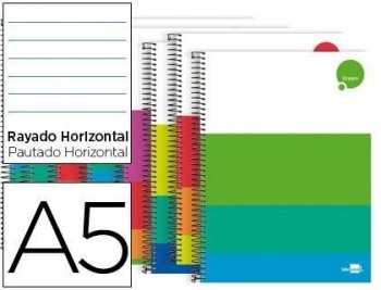 Cuaderno espiral liderpapel a5 micro dream tapa dura 140h 80 gr horizontal 5 bandas 6 taladros color