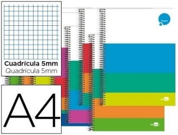 Cuaderno espiral liderpapel a4 micro dream tapa dura 140h 80 gr cuadro 5mm 5 bandas 4 taladros color