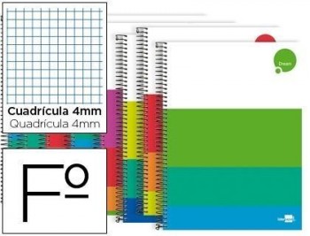 Cuaderno espiral liderpapel folio dream tapa dura 80h 80 gr cuadro 4mm con margen colores surtidos