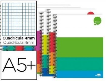 Cuaderno espiral liderpapel cuarto dream tapa dura 80h 80 gr cuadro 4mm con margen colores surtidos