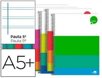 Cuaderno espiral liderpapel cuarto dream tapa dura 80h 80 gr pauta 2,5mm con margen colores surtidos