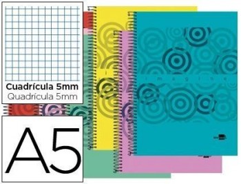 Cuaderno espiral liderpapel a5 micro imagine tapa plastico 160h 60 gr cuadro5mm 5 banda6 taladros co