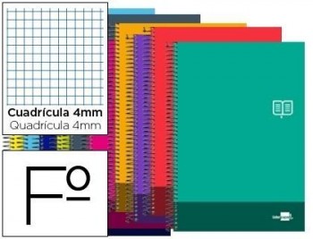 Cuaderno espiral liderpapel folio discover tapa blanda 80h 80 gr cuadro 4mm con margen colores surti