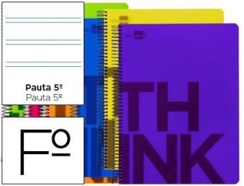 Cuaderno espiral liderpapel folio think tapa plastico 80h 80 gr pauta estrecha 2,5mm con margen 6 co