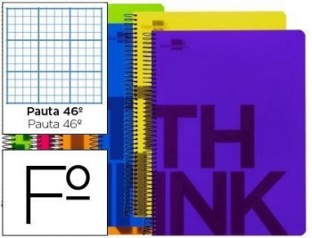 Cuaderno espiral liderpapel folio think tapa plastico 80h 80 gr rayado nº 46 6 colores surtidos