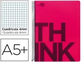 Cuaderno espiral liderpapel cuarto think tapa plastico 80h 80 gr cuadro 4mm con margen color rosa